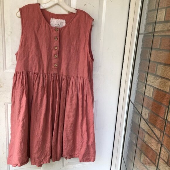 notPERFECTLINEN mama Midi Dress pink large 100% linen - Picture 1 of 7